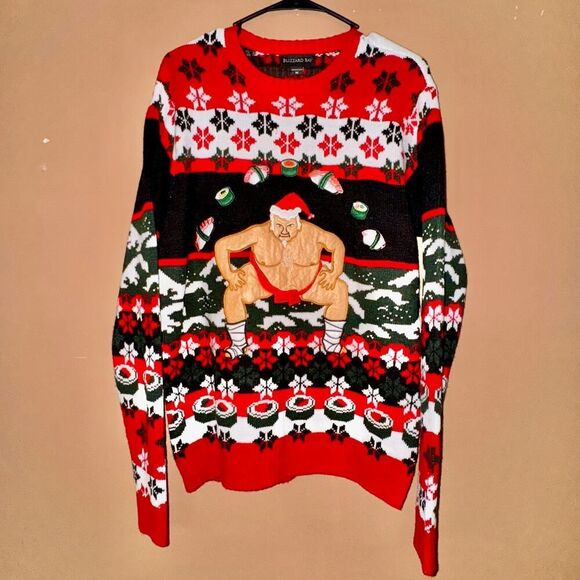 Blizzard Bay Men's Ugly Christmas Sweater Sumo Santa Graphic Size Medium - Picture 4 of 8
